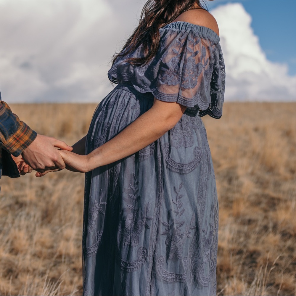 Blue Lace Mesh Overlay Maternity Photoshoot dress